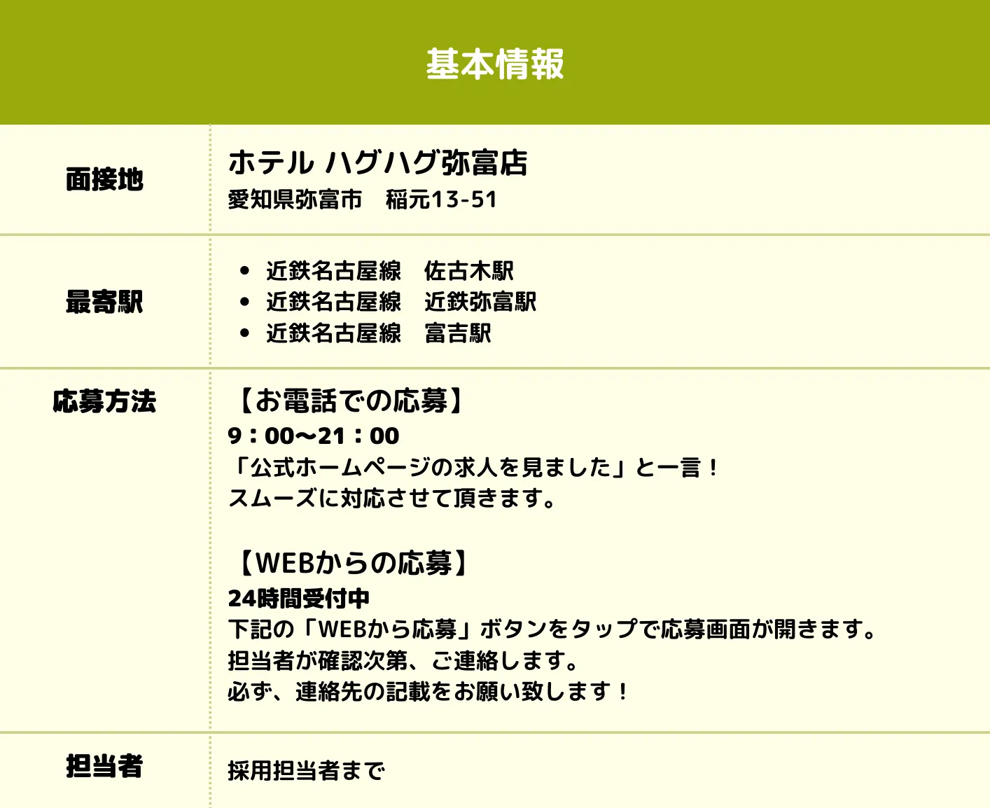 ハグハグ弥富の求人情報　基本情報